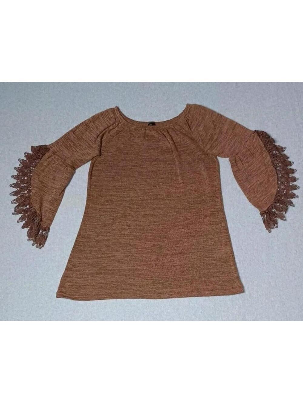 Win Win Open Sleeve Lace Tunic Womens Size S/M Hrathrr Brown Off The Shoulder...